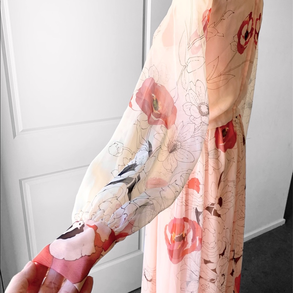 Vintage 1960's Poppy Floral Maxi Long Sheer Sleeve Dress RARE OOAK - Picture 7 of 17